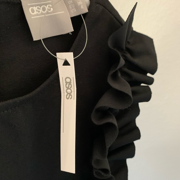 Black ASOS Mini Dress / Ruffle Frill Detail / NWT - Picture 5 of 6